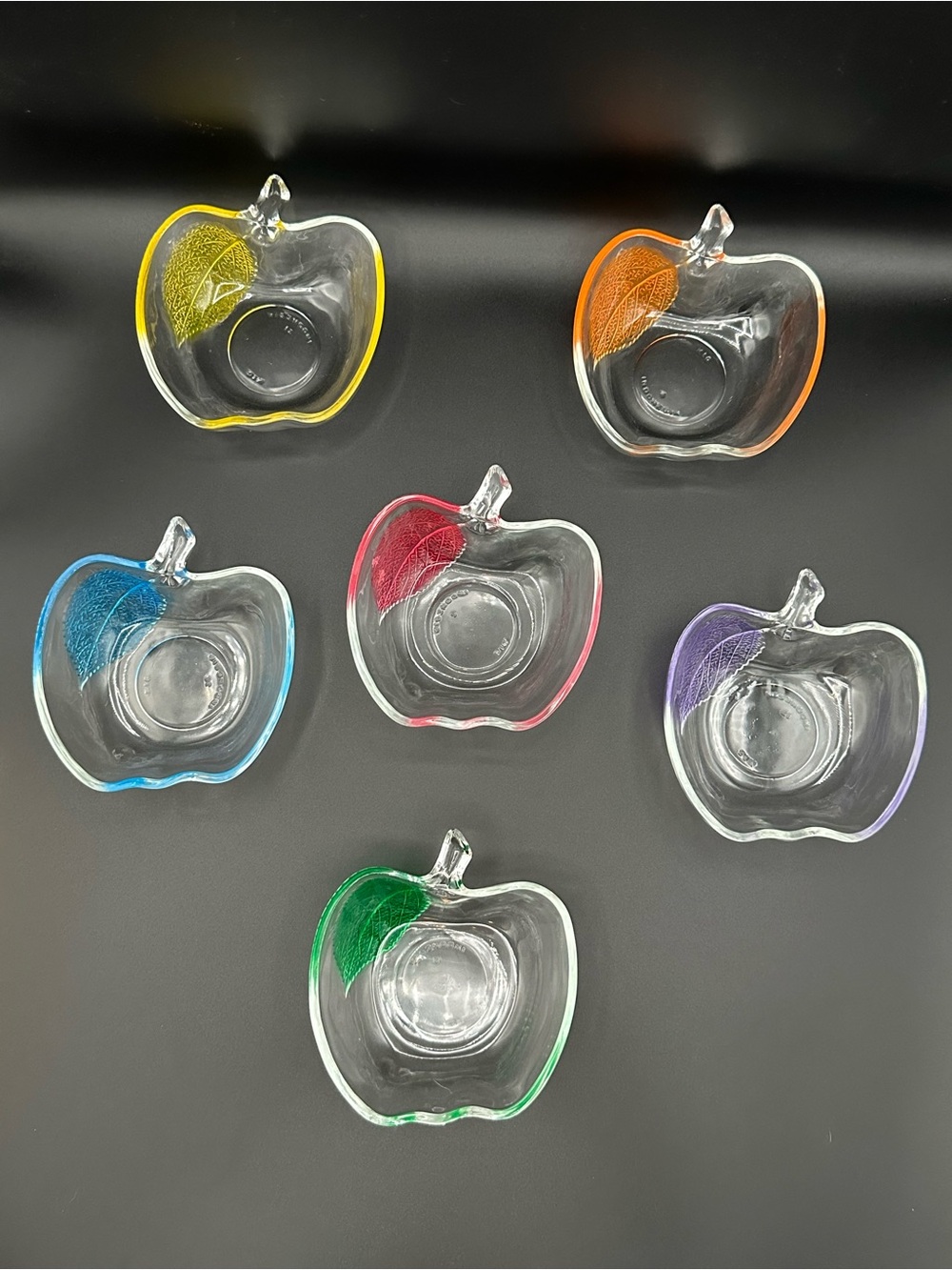 Color-Trim Apple Glass Dish Set - Multicolor Accent